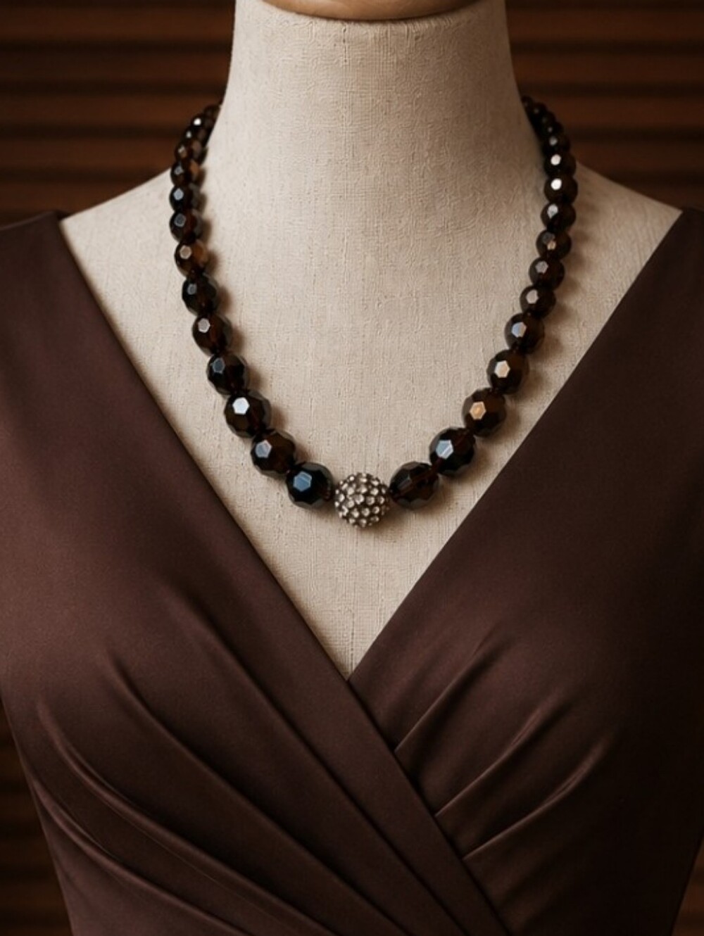 Glass Root Beer and Copper with a Rhinestone Disco Ball Necklace Premier Designs